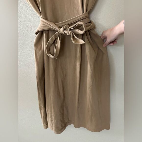 Vince Tie Waist Cotton Casual Short Sleeve Dress in Beige Size 2X - Picture 7 of 9